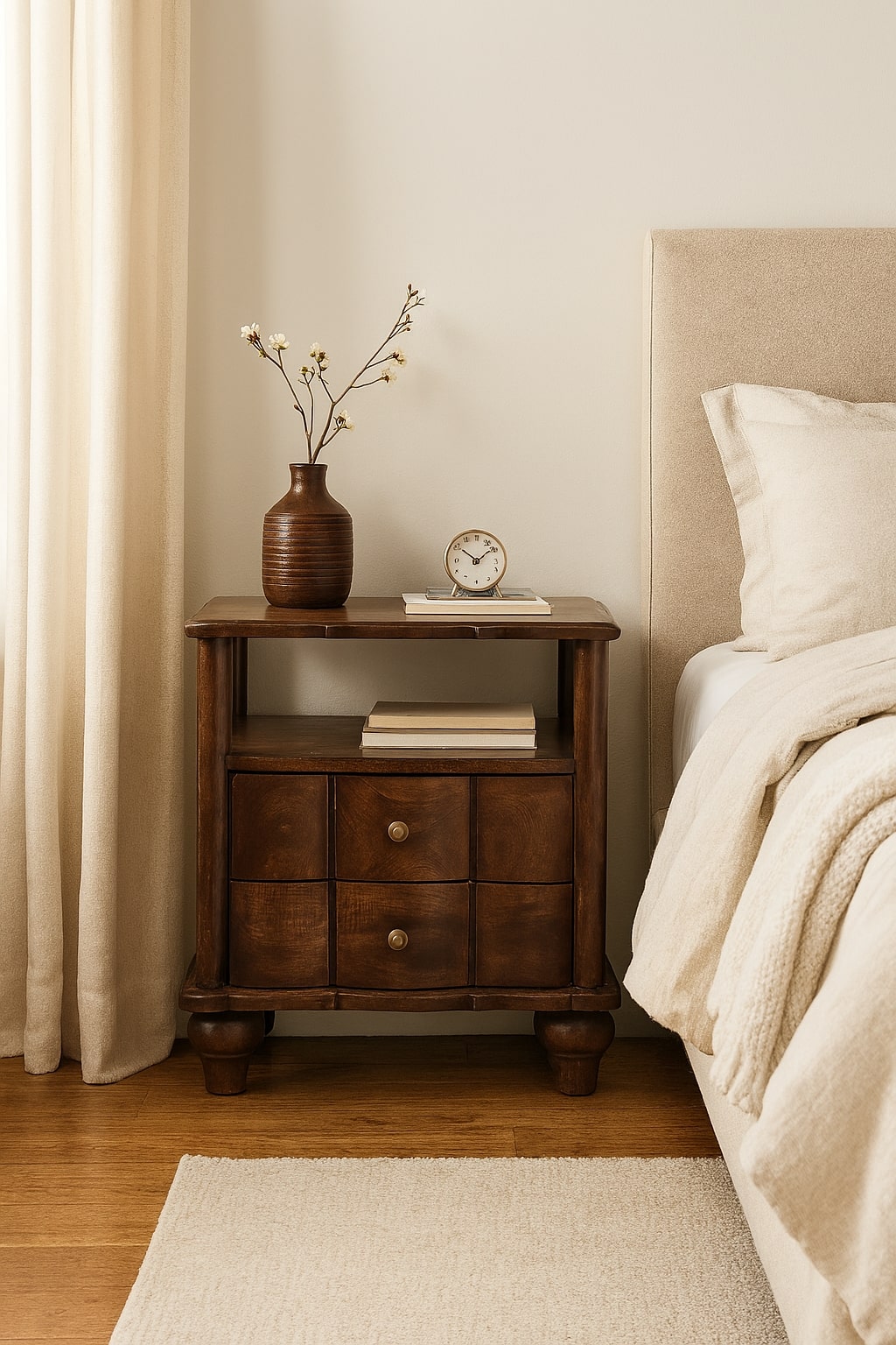 2-Drawer Bedside with Open Shelf