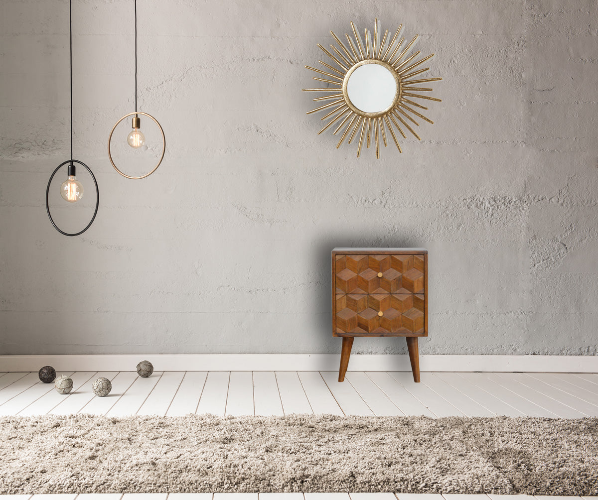 Chestnut Cube Carved nightstand