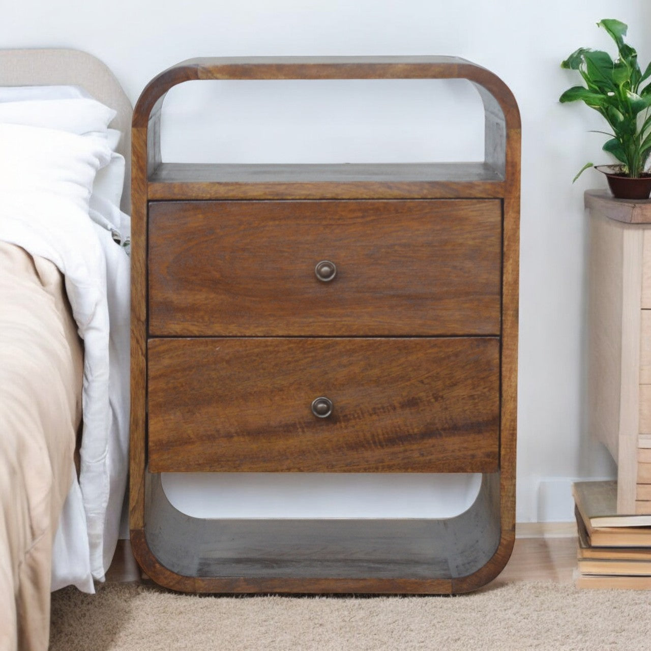 Chestnut Curve 2 Drawer nightstand