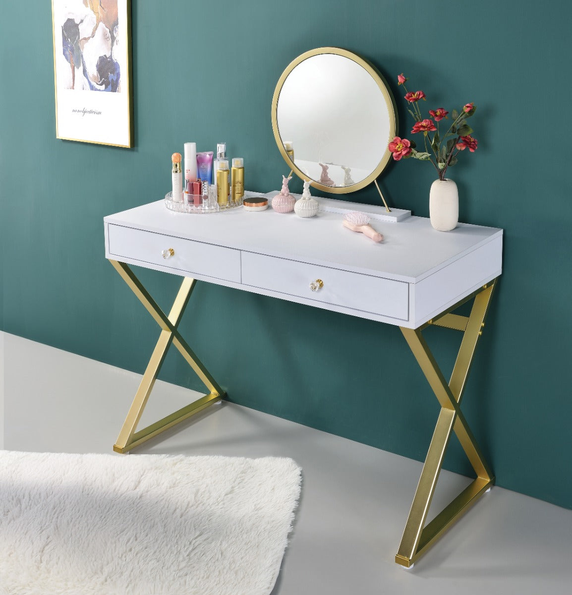 Coleen Vanity Desk W/Mirror & Jewelry Tray