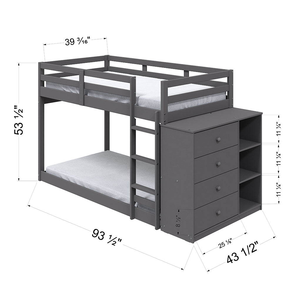 Gaston Twin/Twin Bunk Bed W/4 Drawers & 3 Compartments