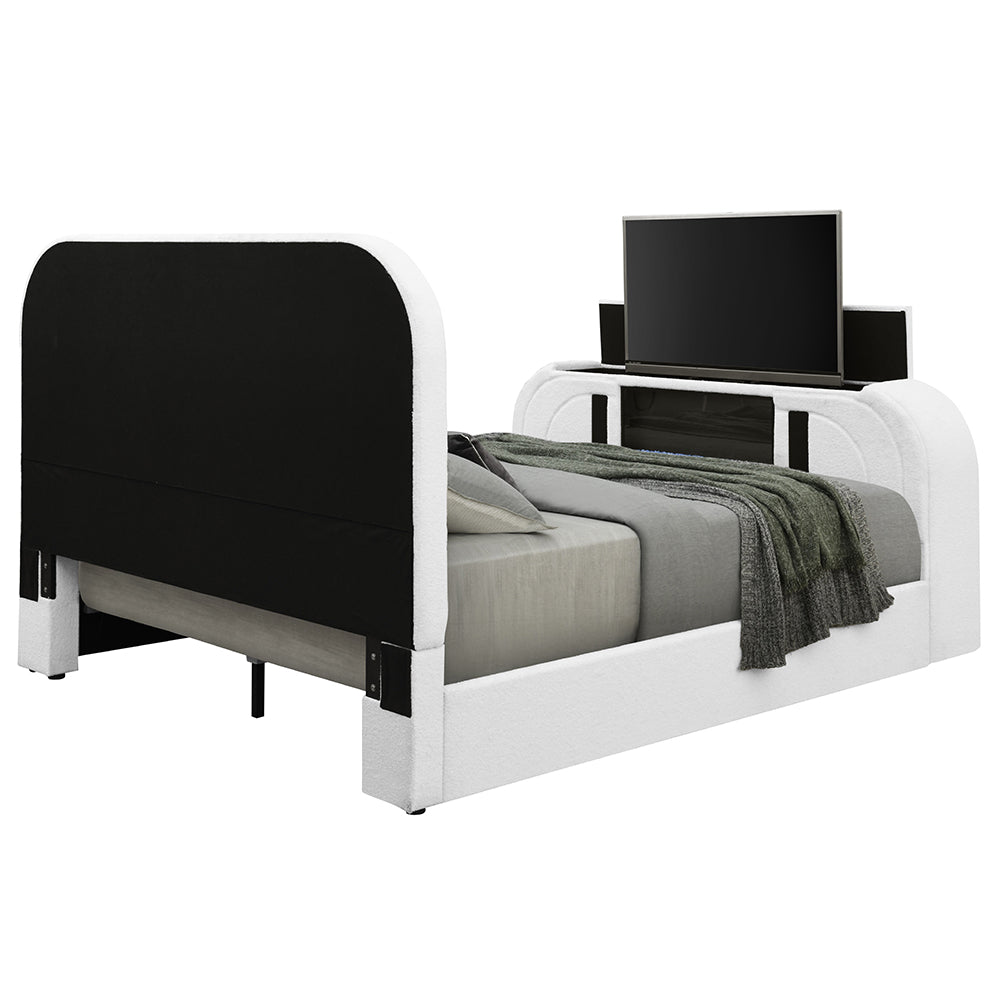 Shelyn EK Bed w/LED, TV Cabinet, Fireplace & Bluetooth