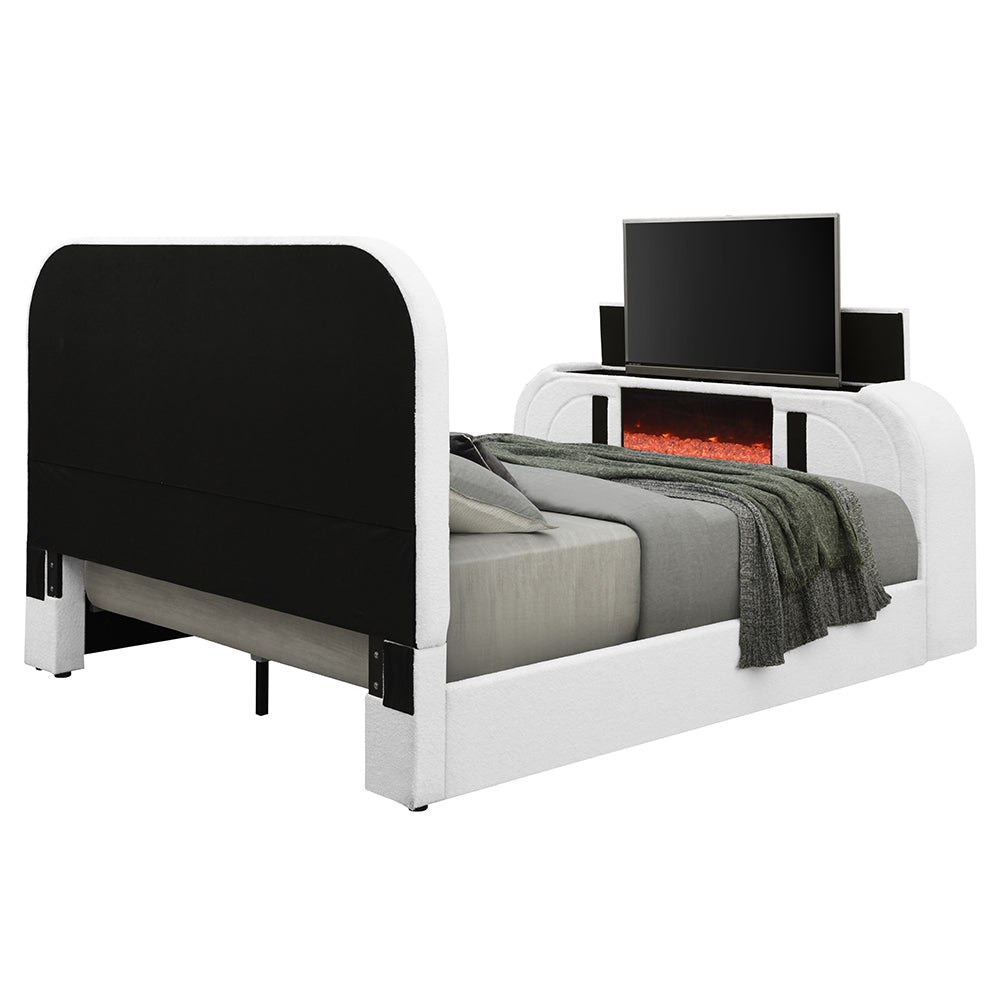 Shelyn Queen Bed w/LED, TV Cabinet, Fireplace & Bluetooth
