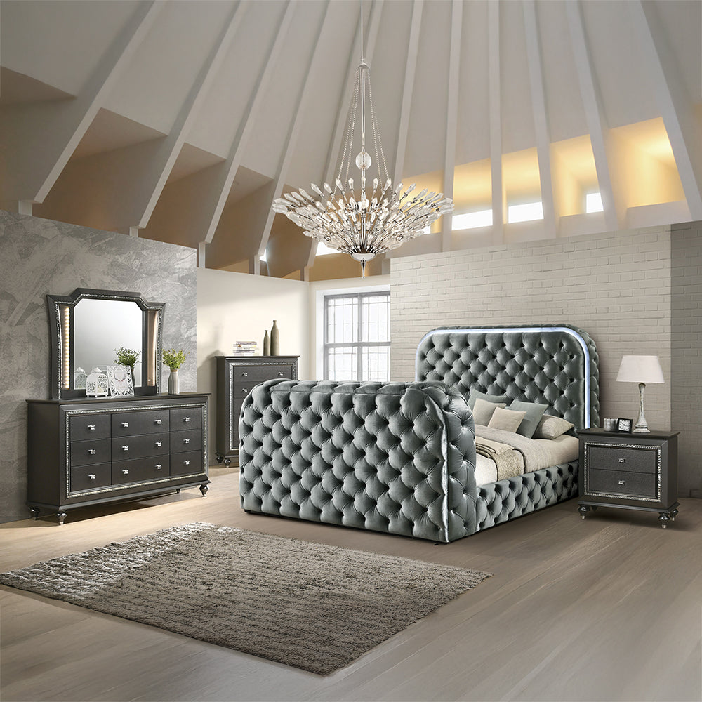 Kana Eastern King Bed w/LED, Fireplace & TV Stand