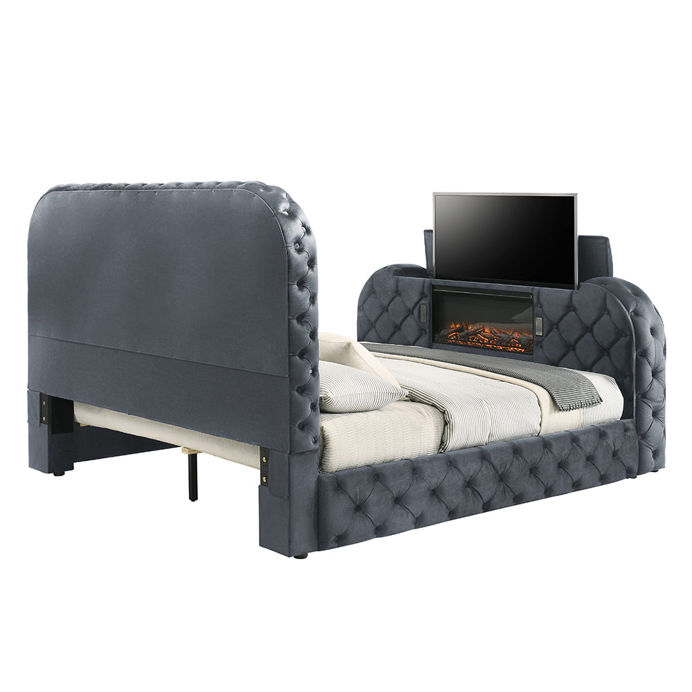 Kana Queen Bed w/LED, Fireplace & TV Stand
