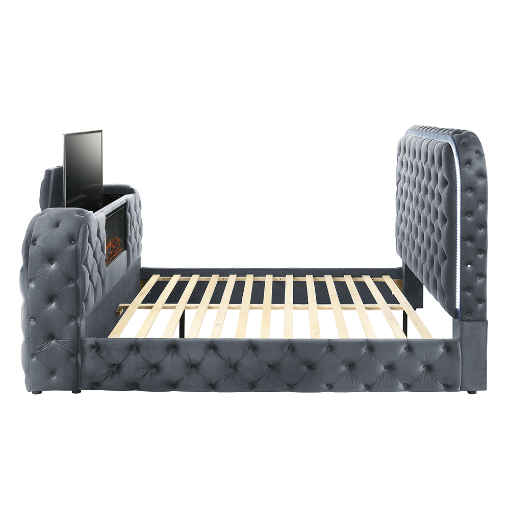Kana Queen Bed w/LED, Fireplace & TV Stand