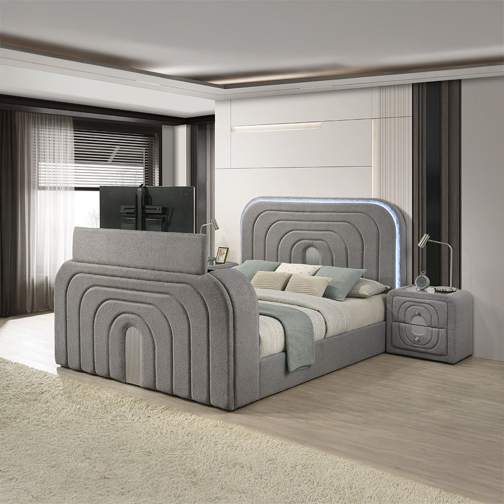 Shelyn EK Bed w/LED, TV Stand, Fireplace & Bluetooth