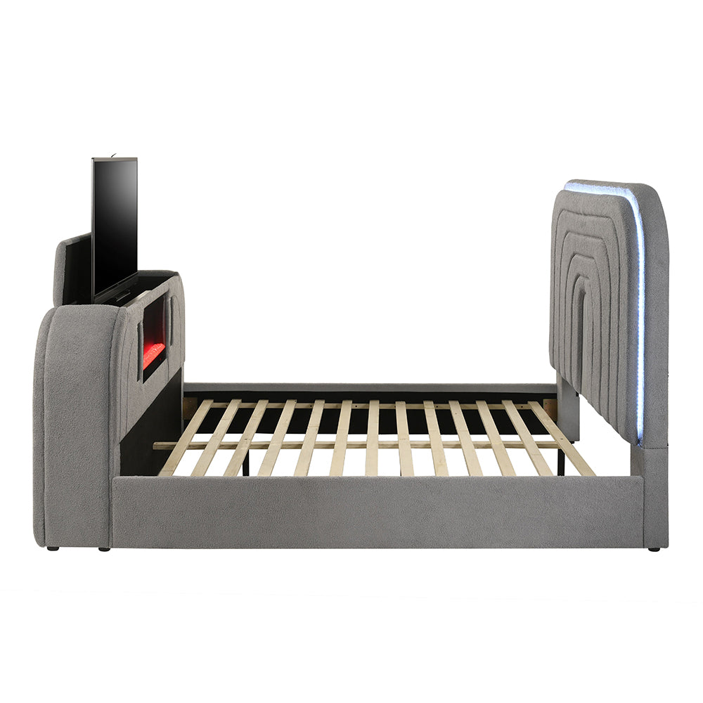 Shelyn Queen Bed w/Led, TV Stand, Fireplace & Bluetooth