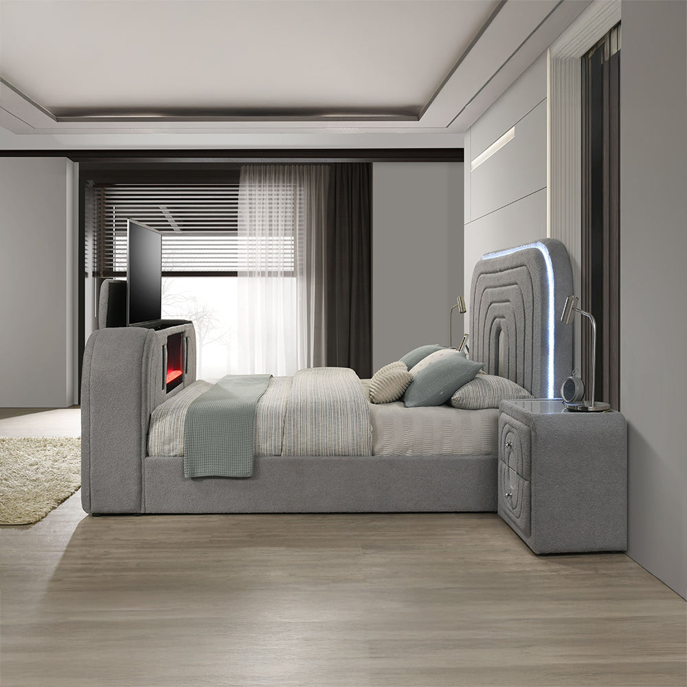 Shelyn Queen Bed w/Led, TV Stand, Fireplace & Bluetooth