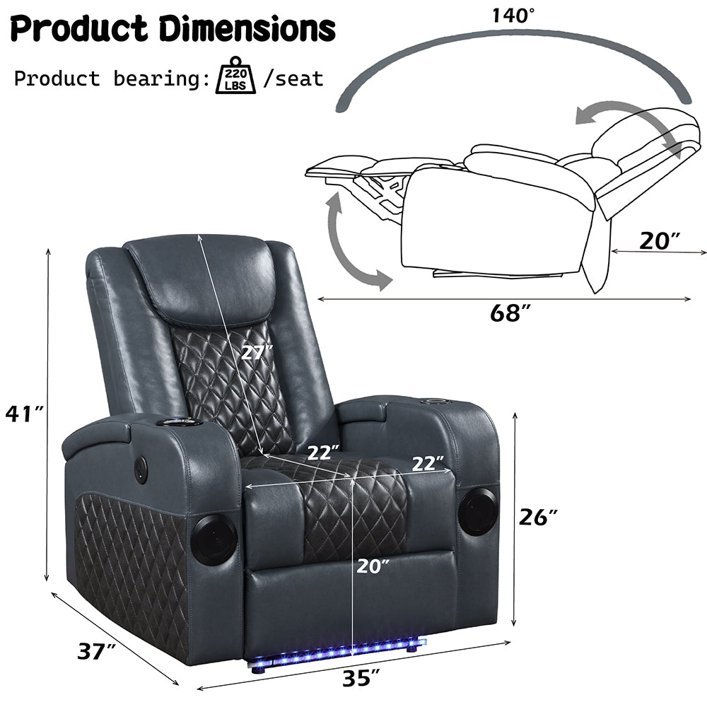 Alair Power Motion Recliner W/Bluetooth, Wireless Charger & Cupholder