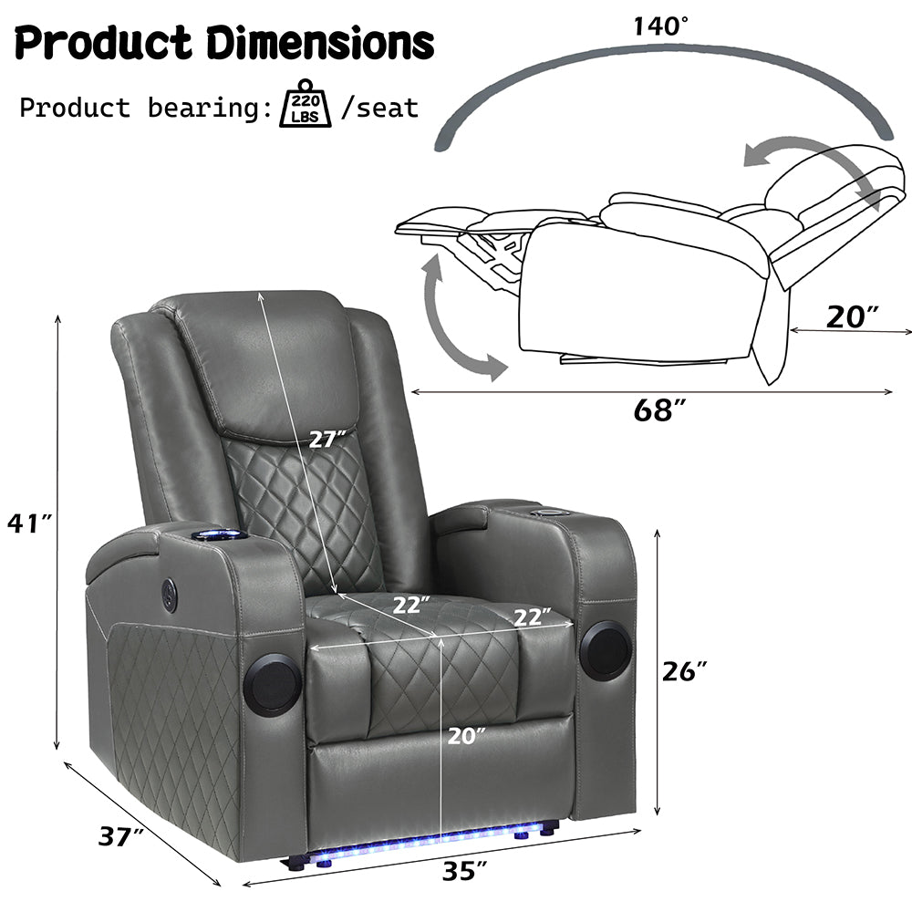 Alair Power Motion Recliner W/Bluetooth, Wireless Charger & Cupholder