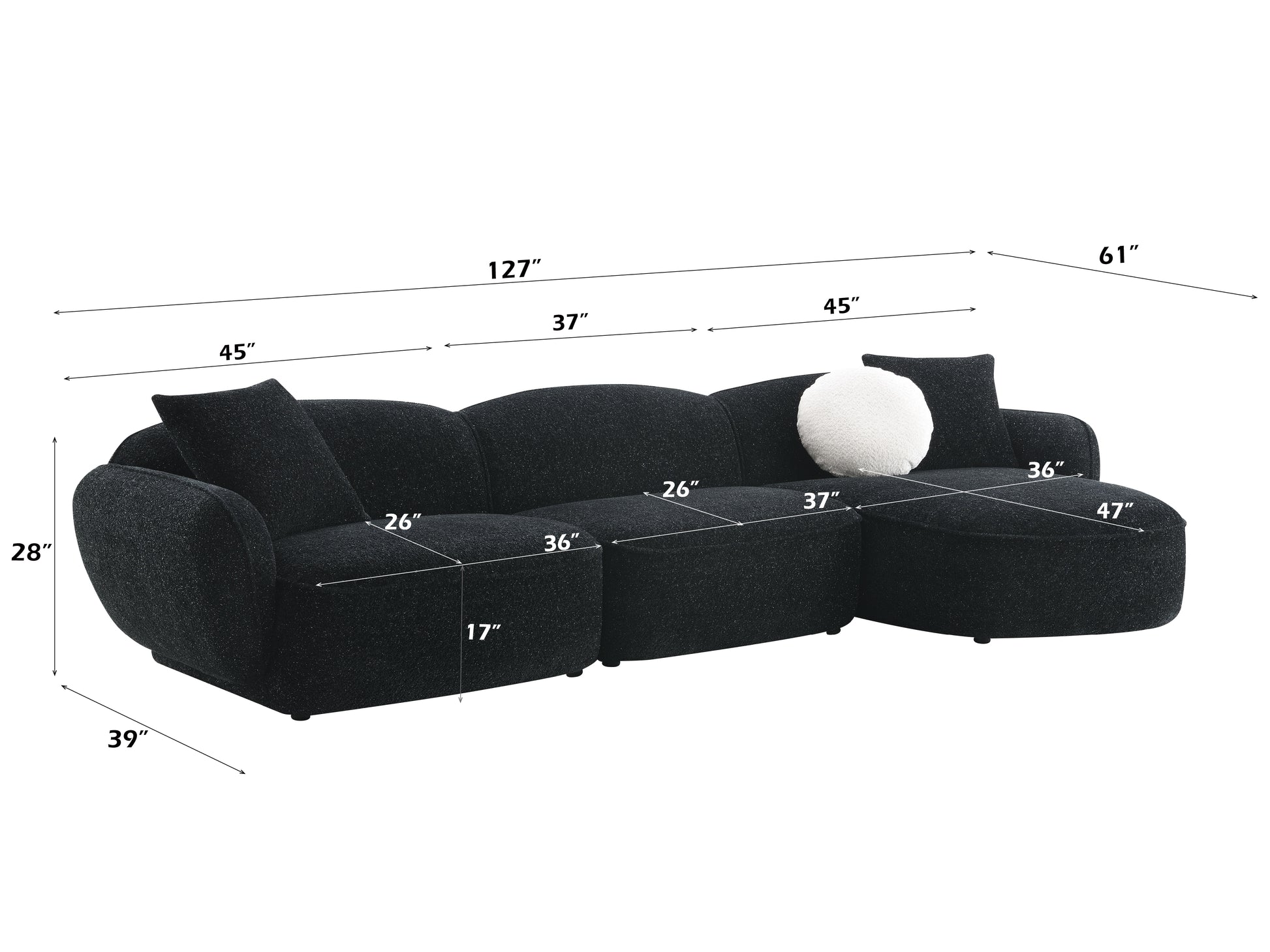 Lucifer Sectional Sofa w/3 Pillows