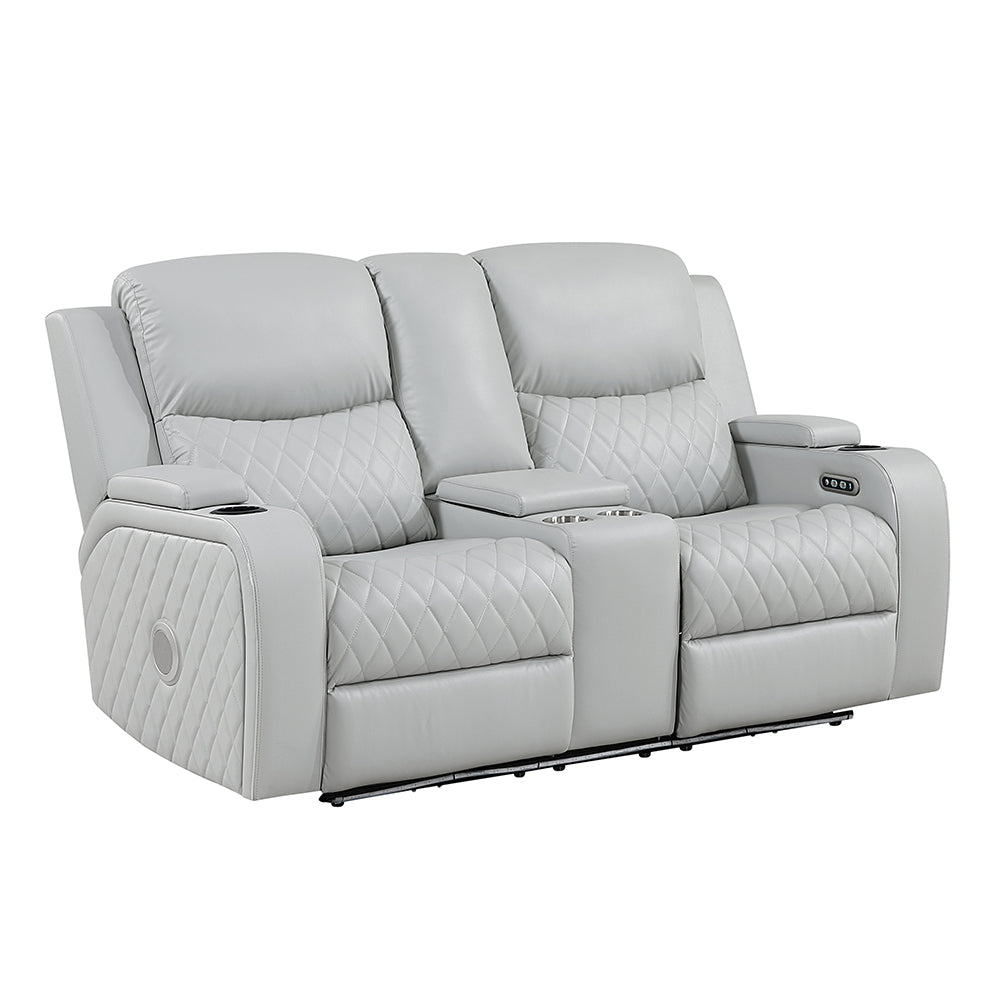 Elonzo Power Motion Loveseat w/Console, LED, Power Headrest & Speaker