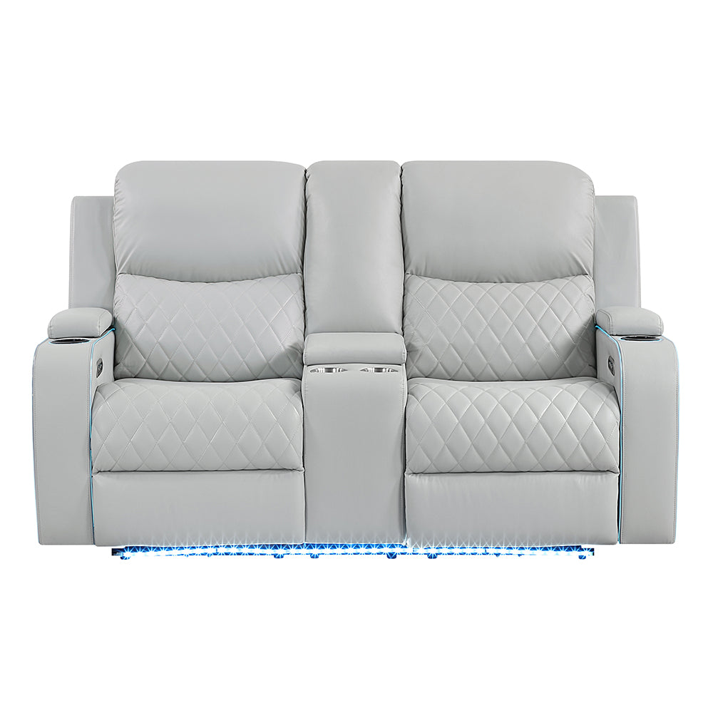 Elonzo Power Motion Loveseat w/Console, LED, Power Headrest & Speaker