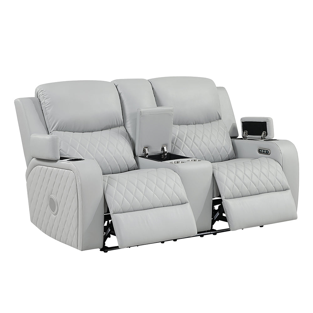 Elonzo Power Motion Loveseat w/Console, LED, Power Headrest & Speaker