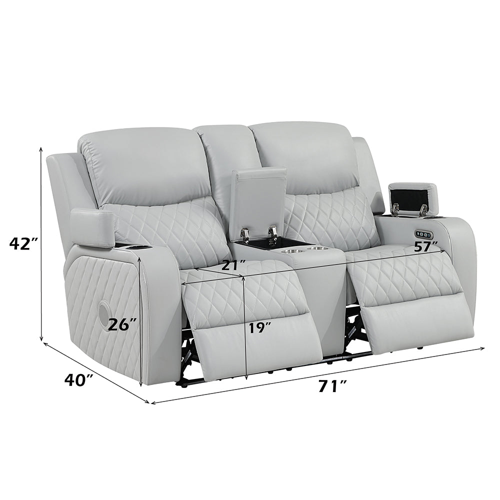 Elonzo Power Motion Loveseat w/Console, LED, Power Headrest & Speaker