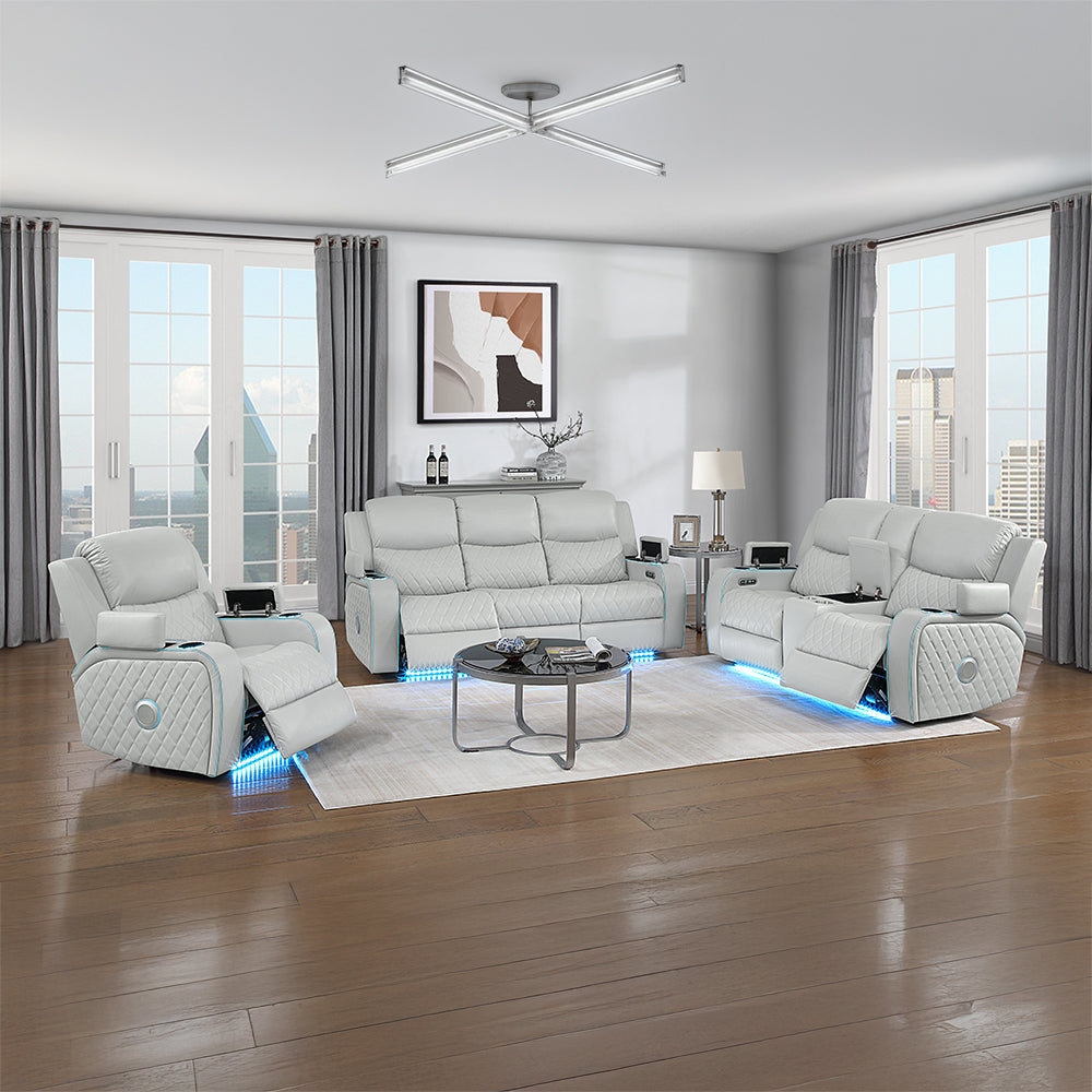 Elonzo Power Motion Loveseat w/Console, LED, Power Headrest & Speaker