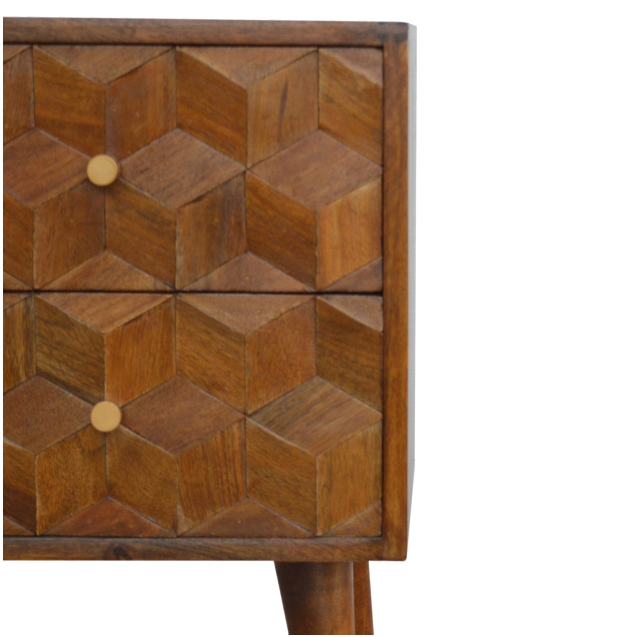Chestnut Cube Carved nightstand