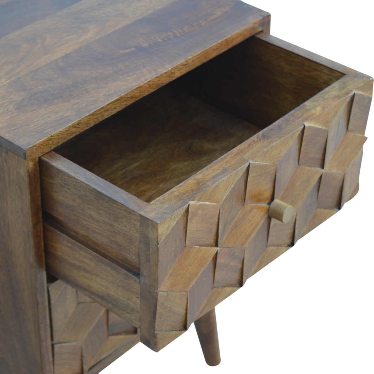 Chestnut Cube Carved nightstand